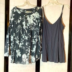 Soft Surrounding Tuberosa Tunic Blouse & Cami Set XL Navy Blue White Floral EUC